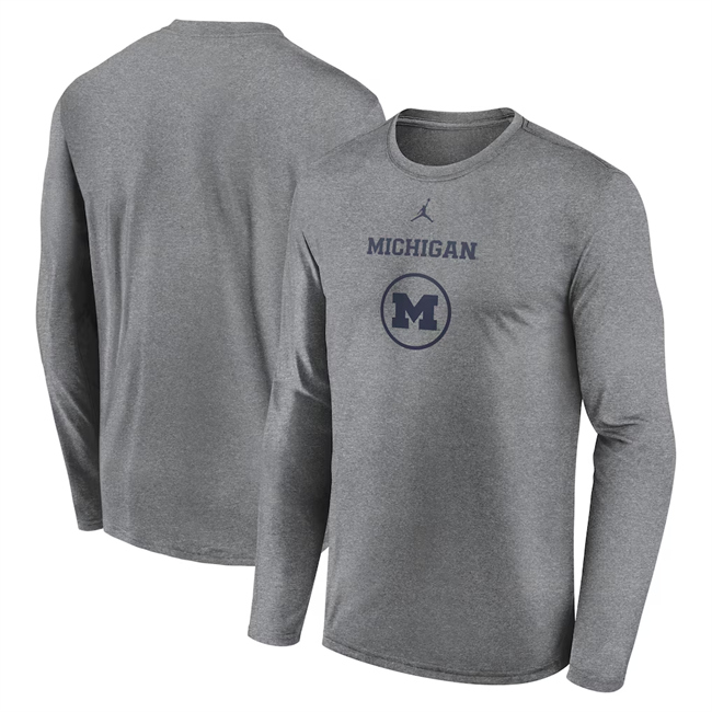 Men's Michigan Wolverines Grey 2025 Courtside Basketball Shootaround Legend Dri-FIT Long Sleeve T-Shirt